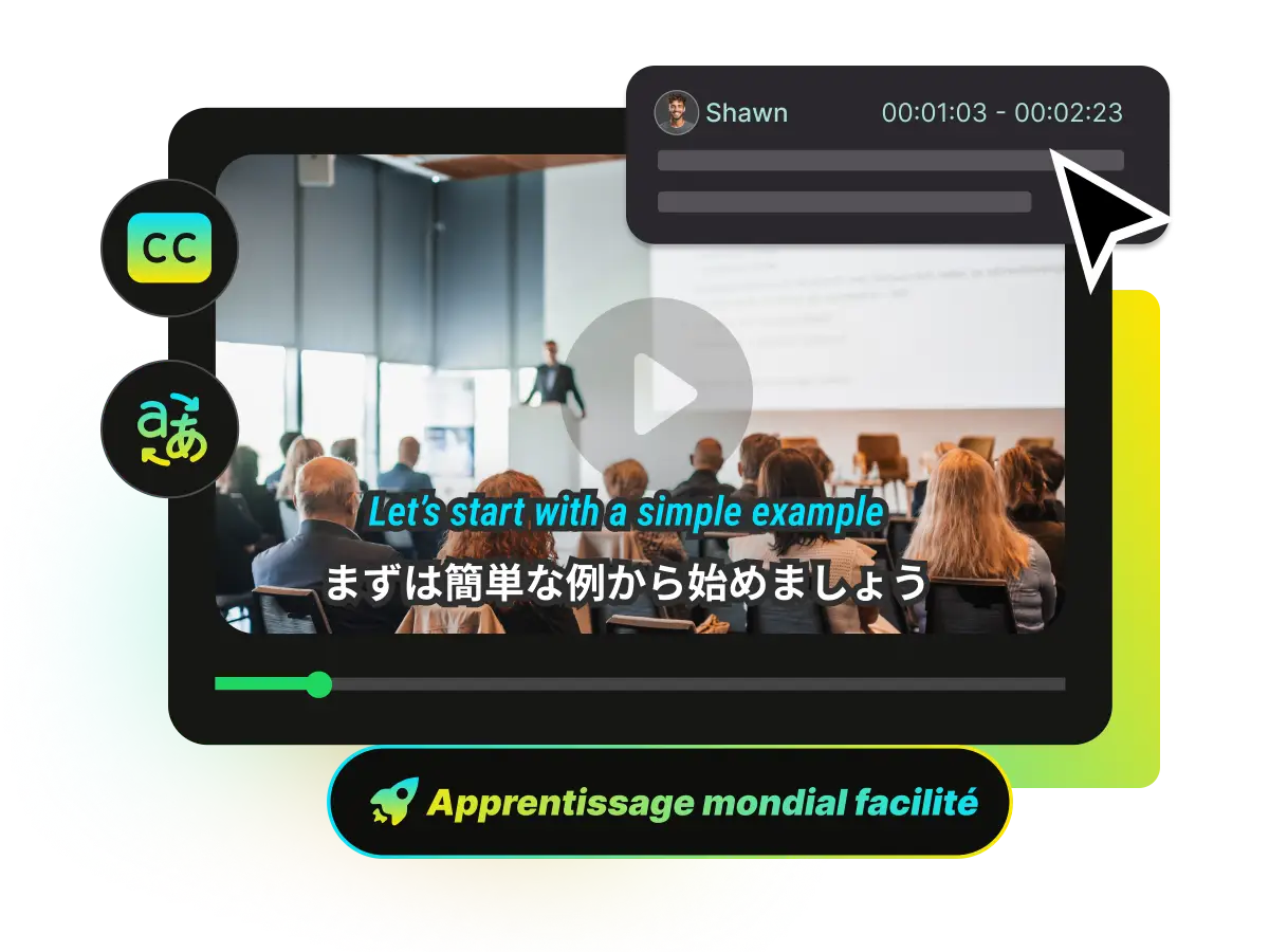 Écran d ordinateur affichant un cours en ligne avec des sous-titres traduits